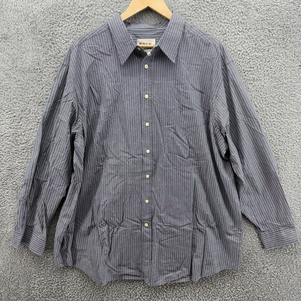 TRUE‎ NATION Men's 2XL Button Up Striped Shirt Long Sleeve Front Pocket Cotton